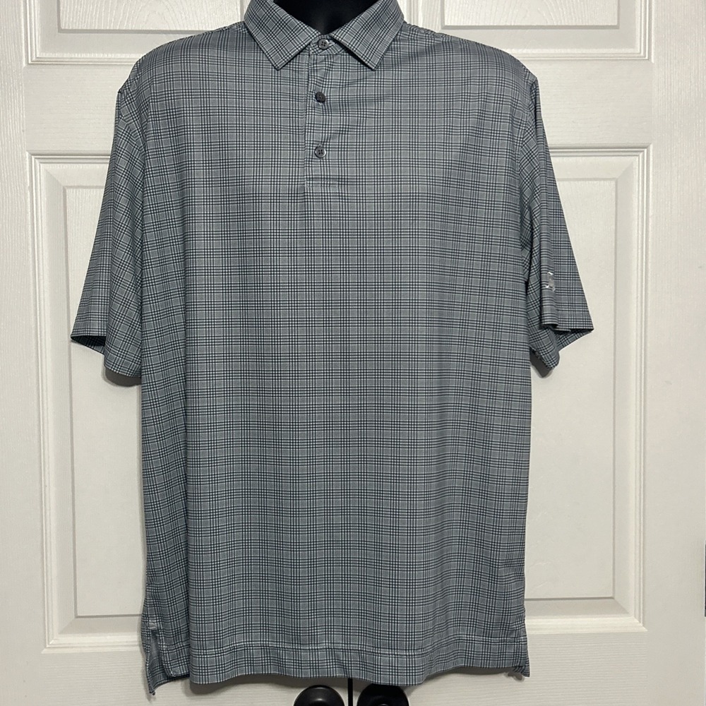 FJ FootJoy Plaid Check‎ Golf Polo Shirt Blue White Large Short Sleeve Sawgrass